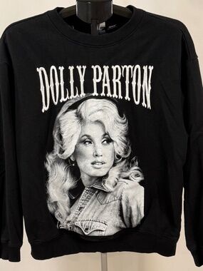 Dolly Parton Sweatshirt Womens Large Black Graphic Country Music Embroidered